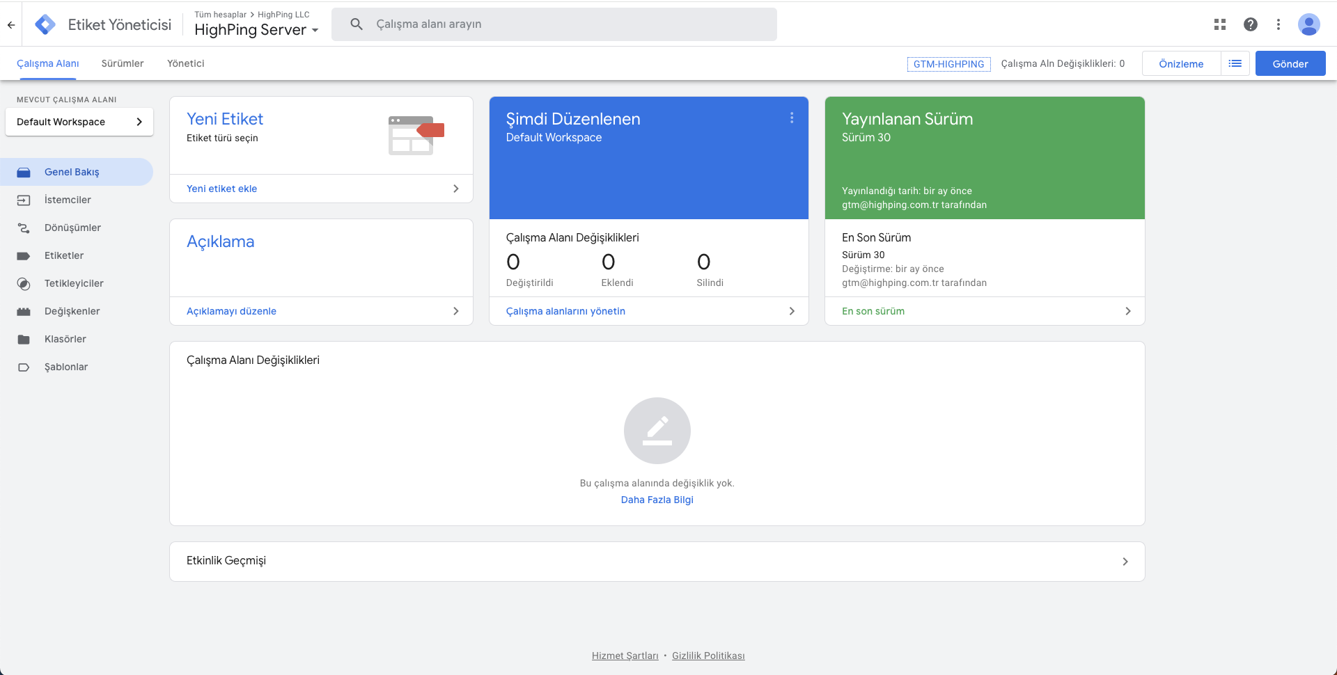 Sunucu Taraflı Google Tag Manager Paneli